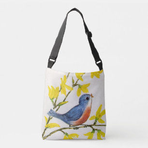 Sac Ajustable Petit Oiseau bleu doux sur Branche Fleur jaune