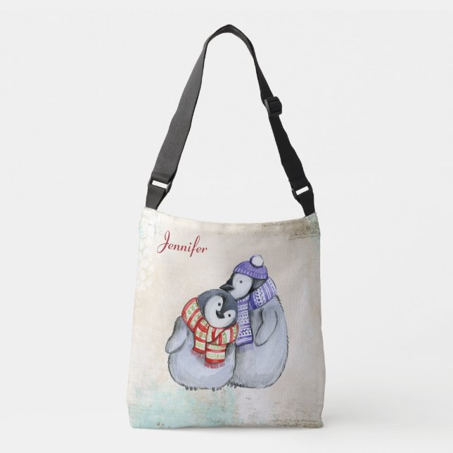 Sac Ajustable Pingouins mignons en Écharpes d'hiver et Casquette (Devant)