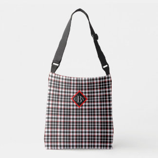Sac Ajustable Plaid gris noir blanc rouge Crossbody Fourre-tout