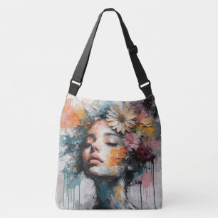 Sac Ajustable Portrait de femme floral abstrait de luxe sur toil