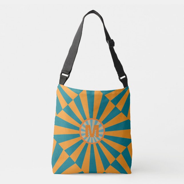 Sac Ajustable Retro Sunbeam Blue Orange Cool Striped Monogram (Devant)