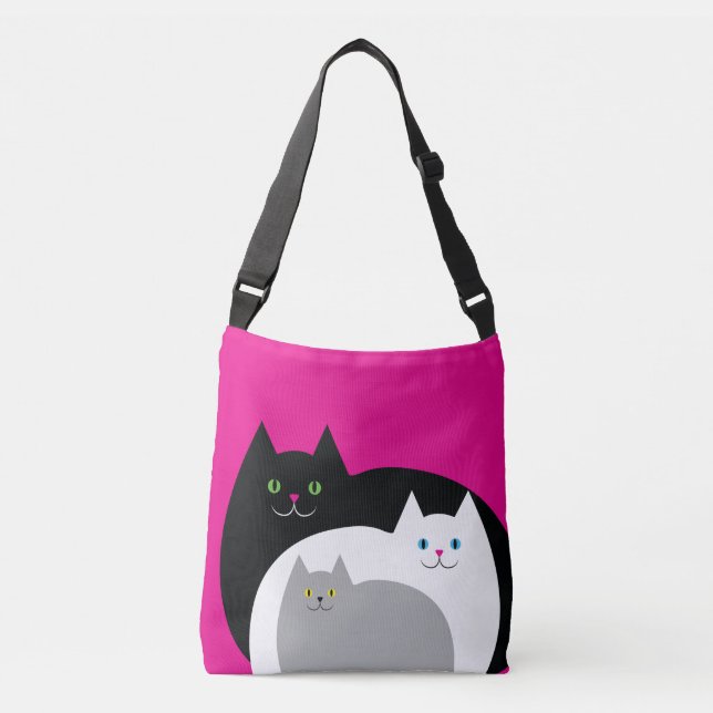 Sac Ajustable Rose blanc de famille de chat de Kitty et noir (Devant)