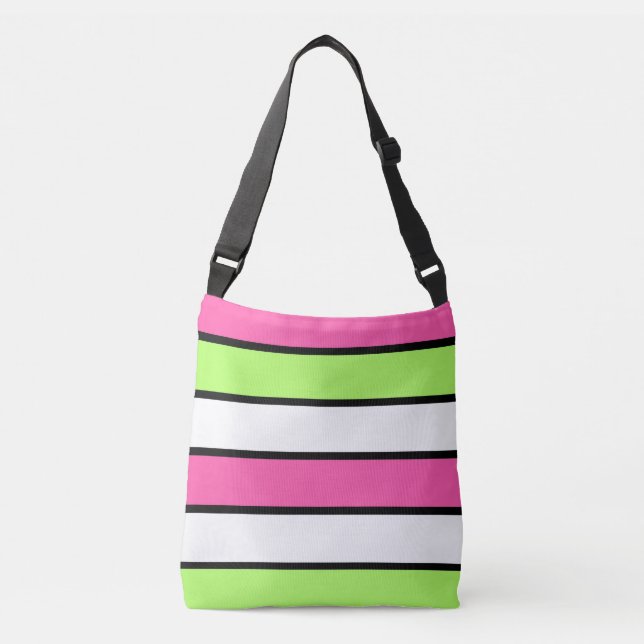 Sac Ajustable Rose chaud, vert citron, noir et blanc rayures (Devant)