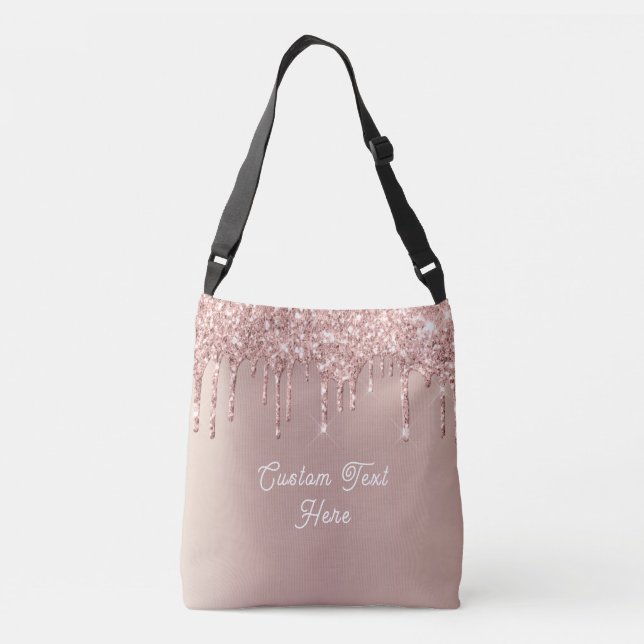 Sac Ajustable Rose Gold Glitter Crossbody Bag with Custom Text (Dos)