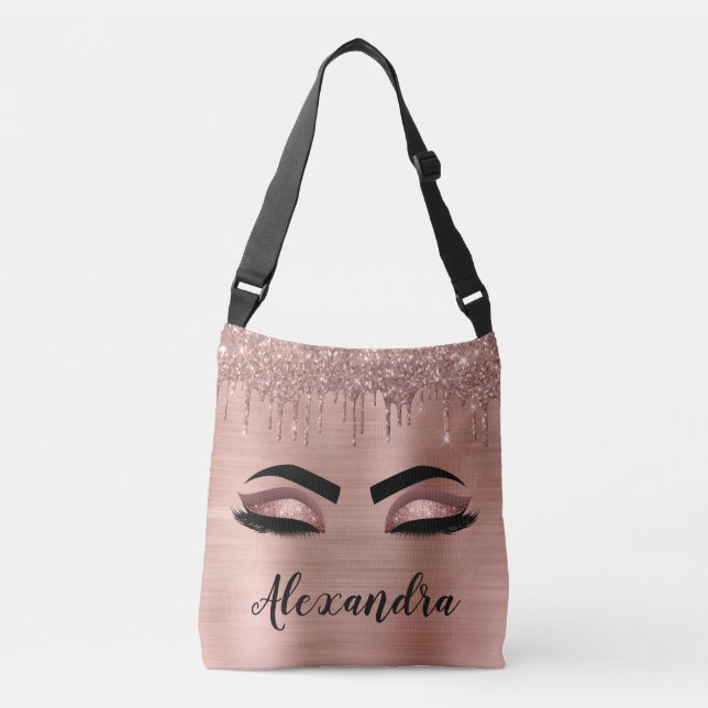 Sac Ajustable Rose Gold Glitter Sparkle Eyelashes Monogram (Devant)