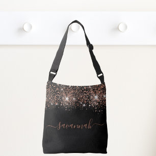 Sac Ajustable Rose noir parties scintillant or script monogramme
