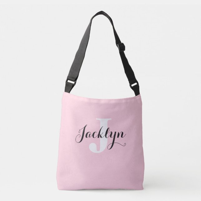 Sac Ajustable Rose Pâle Élégant Nom Personnalisé  (Devant)