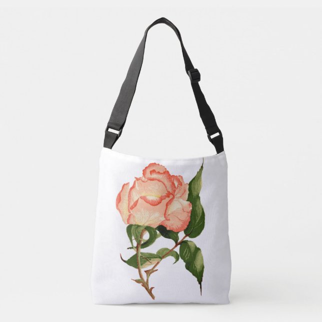 Sac Ajustable Rose pêche avec feuilles botanique Tote aquarelle (Devant)