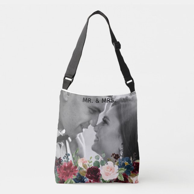 Sac Ajustable Rose saumon Bourgogne Floral Élégant Photo Mr & Mr (Devant)