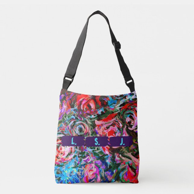 Sac Ajustable roses Abstraits en rouge et turquoise et 3 lettres (Devant)