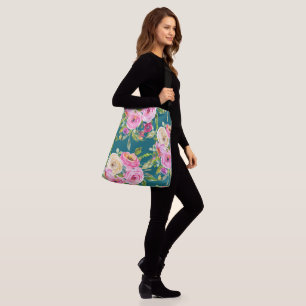 Sac Ajustable Roses d'aquarelle en rose et crème sur Turquoise