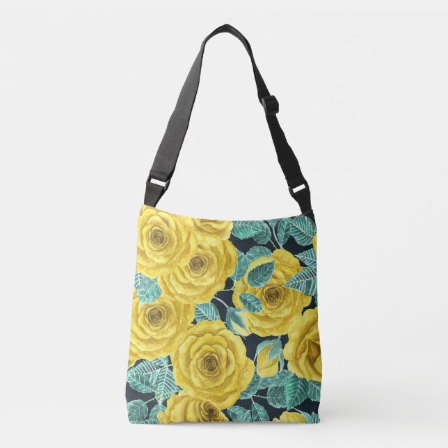 Sac Ajustable Roses d'aquarelle jaune avec feuilles et pattes de (Devant)