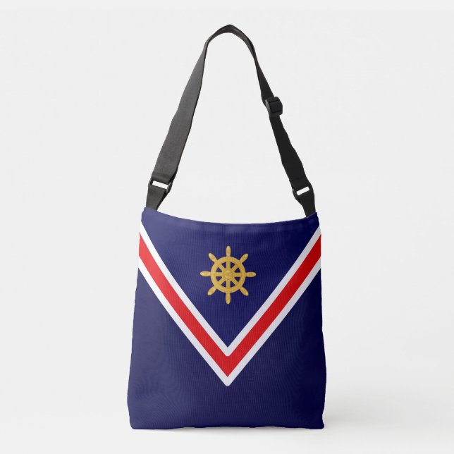 Sac Ajustable Roue Nautique Golden Ship sur Marine Bleu & Blanc (Devant)