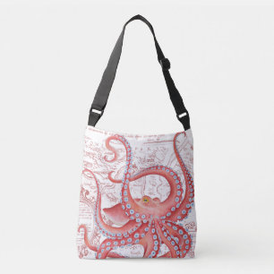 Sac Ajustable Rouge Octopus Carte Vintage Blanc