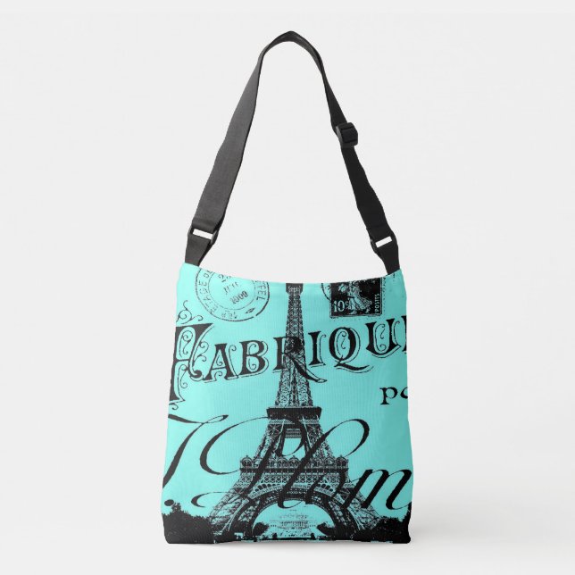 Sac Ajustable Scripts bleu turquoise aqua Paris Tour Eiffel (Devant)