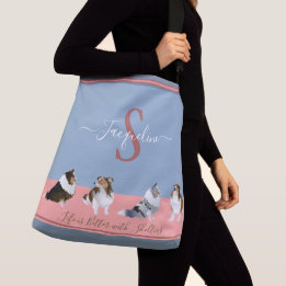 Sac Ajustable Shetland Sheepdogs, Abris, sur bleu & rose