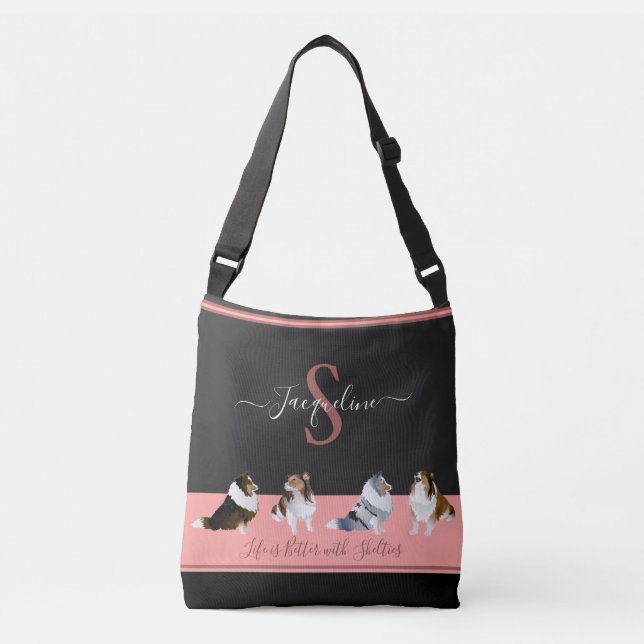 Sac Ajustable Shetland Sheepdogs, Rangée de rayons, noir et rose (Devant)