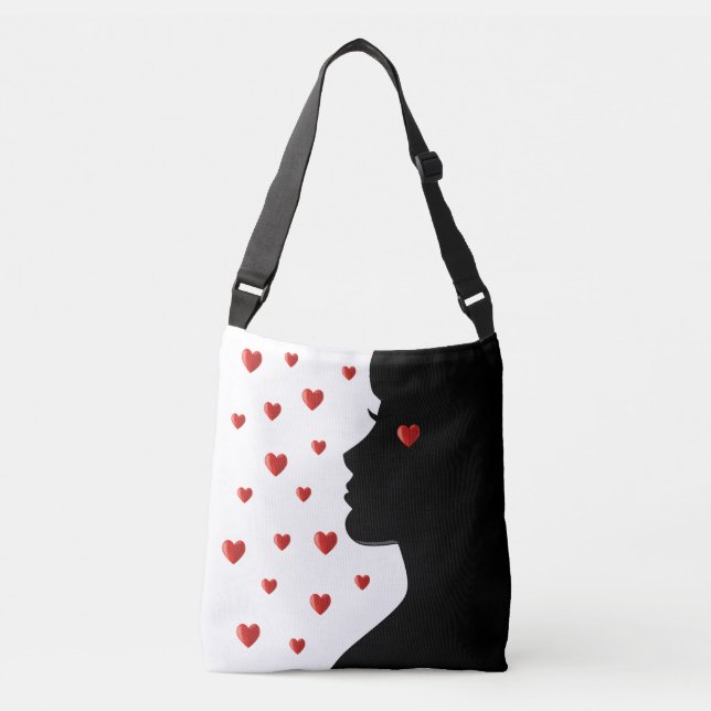 Sac Ajustable Silhouette féminine moderne & Coeurs sur blanc (Devant)