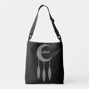 Sac Ajustable Silver Crescent Moon Feathers
