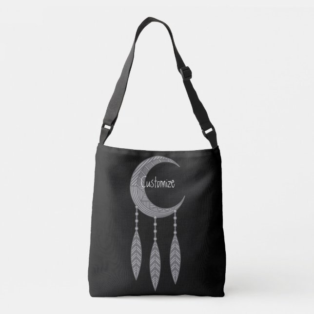 Sac Ajustable Silver Crescent Moon Feathers (Dos)
