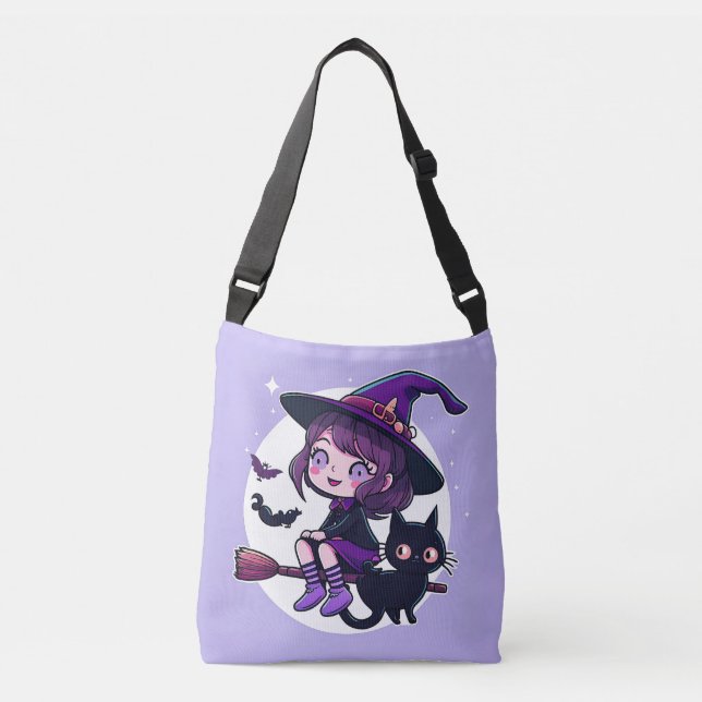 Sac Ajustable Sorcière mignonne avec une chambre Chat Noir Chat  (Devant)