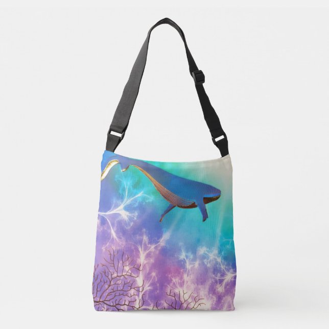 Sac Ajustable Sous la mer Bleu Baleine Océan Aquarelle (Devant)