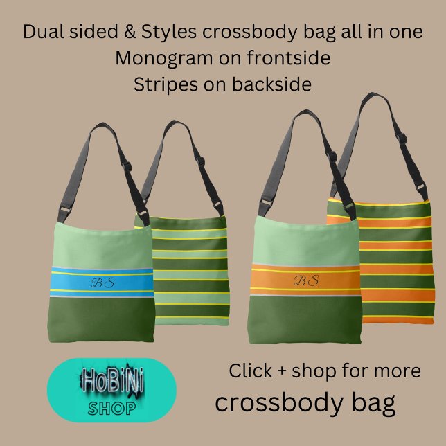 Sac Ajustable teintes à la menthe verte sauge à deux styles rayu (Dual sided &styles crossbody bag all in one
Monogram on frontside
Stripes on backside)