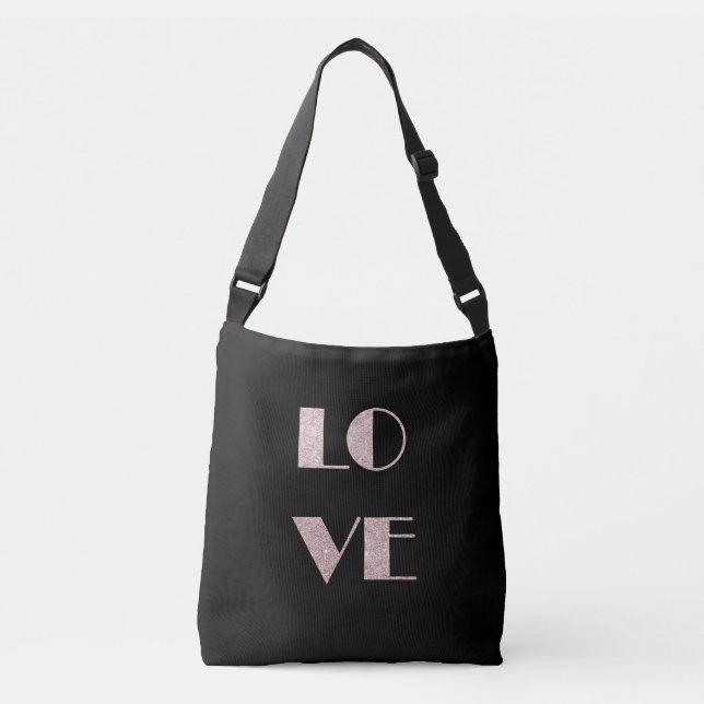 Sac Ajustable texte d'amour parties scintillant or rose clair (Devant)