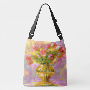 Sac Ajustable Tulipes roses vibrantes dans le Vase d'or
