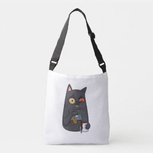 Sac Ajustable Vector chat noir boit du café et déverse au-delà