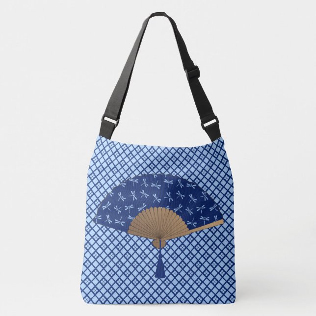 Sac Ajustable Ventilateur japonais, Motif de libellules, bleu Co (Devant)