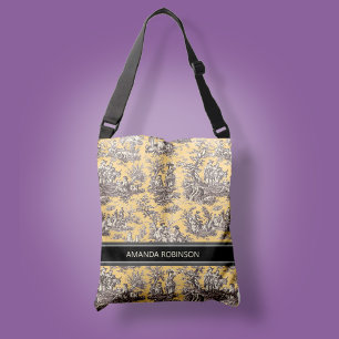 Sac Ajustable Vintage noir jaune toile de jouy imprimé