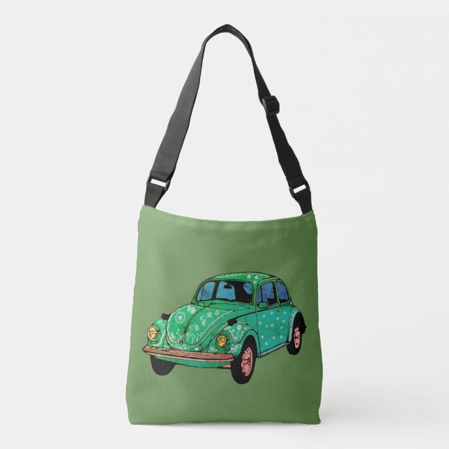 Sac Ajustable Voiture Hippie verte Mandala Fourre-tout (Devant)
