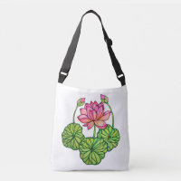Watercolor Pink Lotus with Buds & Leaves