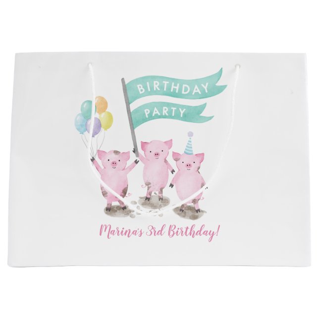 Sac Anniversaire de enfant rose Piggys (Devant)