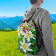 White Lilies Drawstring Bag