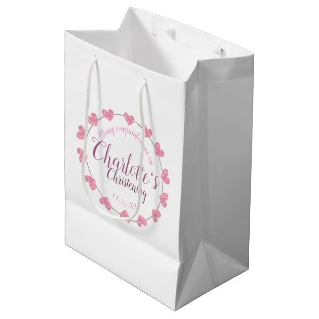 Sac blanc et rose de cadeau de baptême de bébé de (Devant Angle)