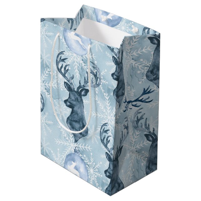 Sac bleu de cadeau de Noël de renne d'aquarelle (Dos Angle)