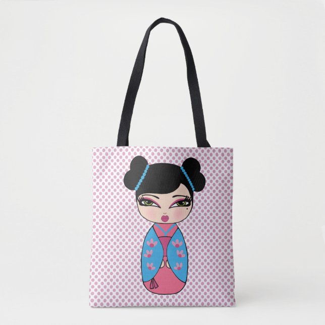 Sac bleu tote Kokeshi (Devant)