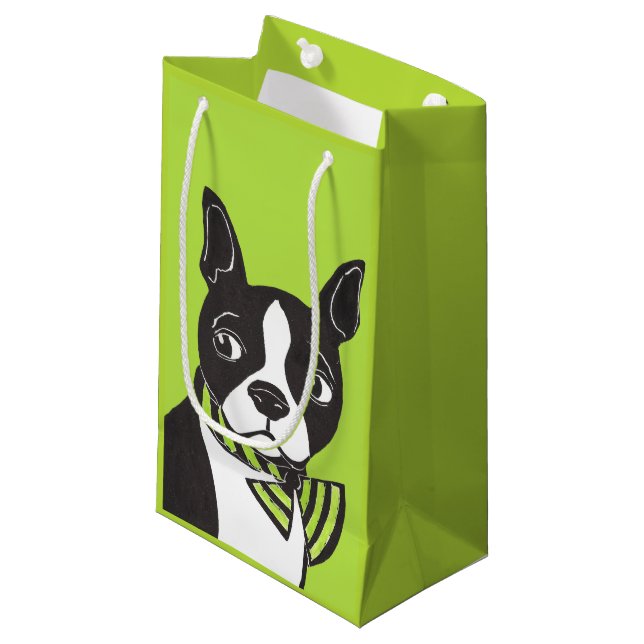 Sac brillant vert de cadeau de Boston Terrier (Devant Angle)