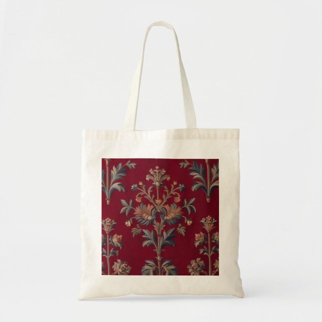 Sac broderie medievale fleurie en rouge bordeaux (Devant)