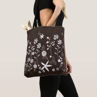 Sac brun foncé avec fleurs blanches