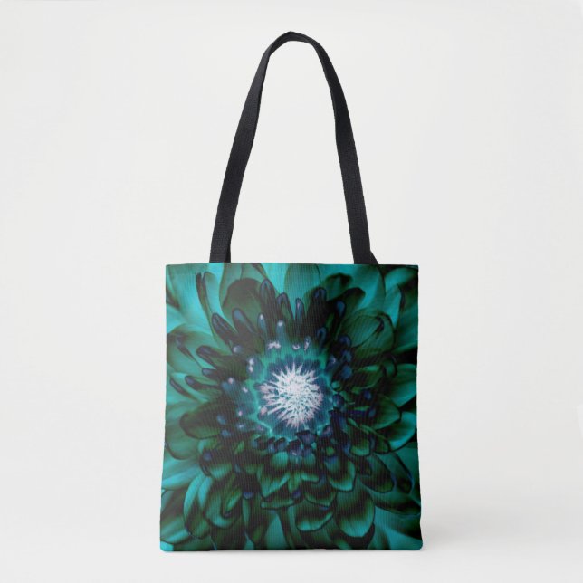 Sac cabas à fleurs bleu aqua profond (Devant)