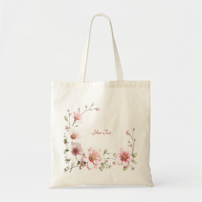 Sac cabas élégant rose et blanc à fleurs (Devant)