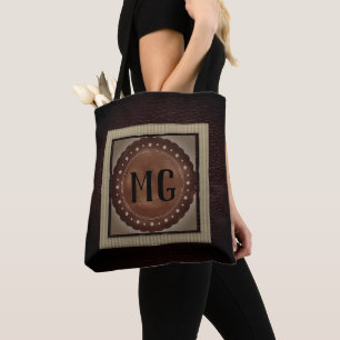 Sac cabas en cuir marron moderne monogramme