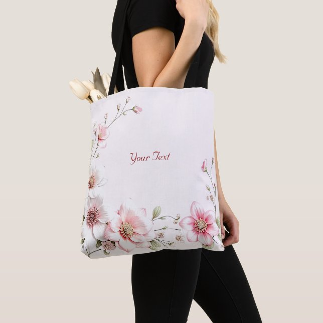 Sac cabas floral rose élégant blanc (De près)