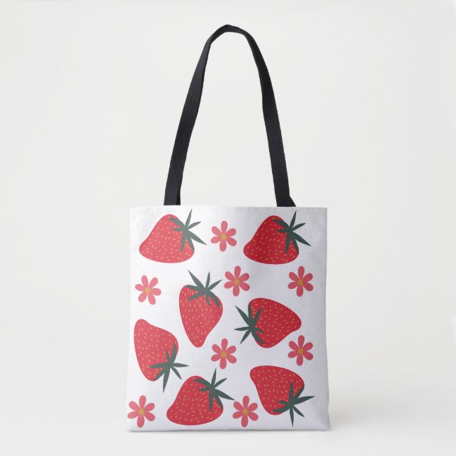 Sac cabas fraises simple rose vert rouge (Devant)
