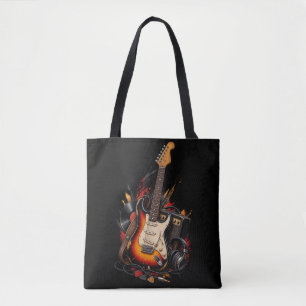 Sac cabas noir guitare électrique rétro et ampli p