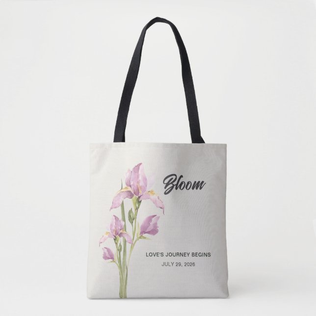 Sac cabas personnalisé à l'iris aquarelle | Floral (Devant)