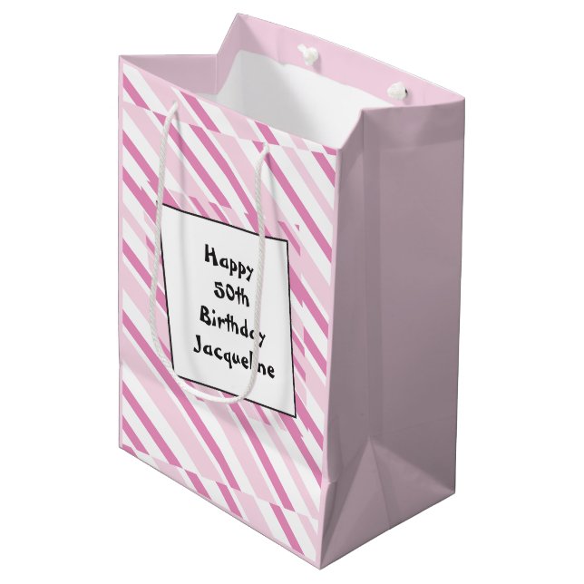 Sac cadeau 50e anniversaire rose (Devant Angle)